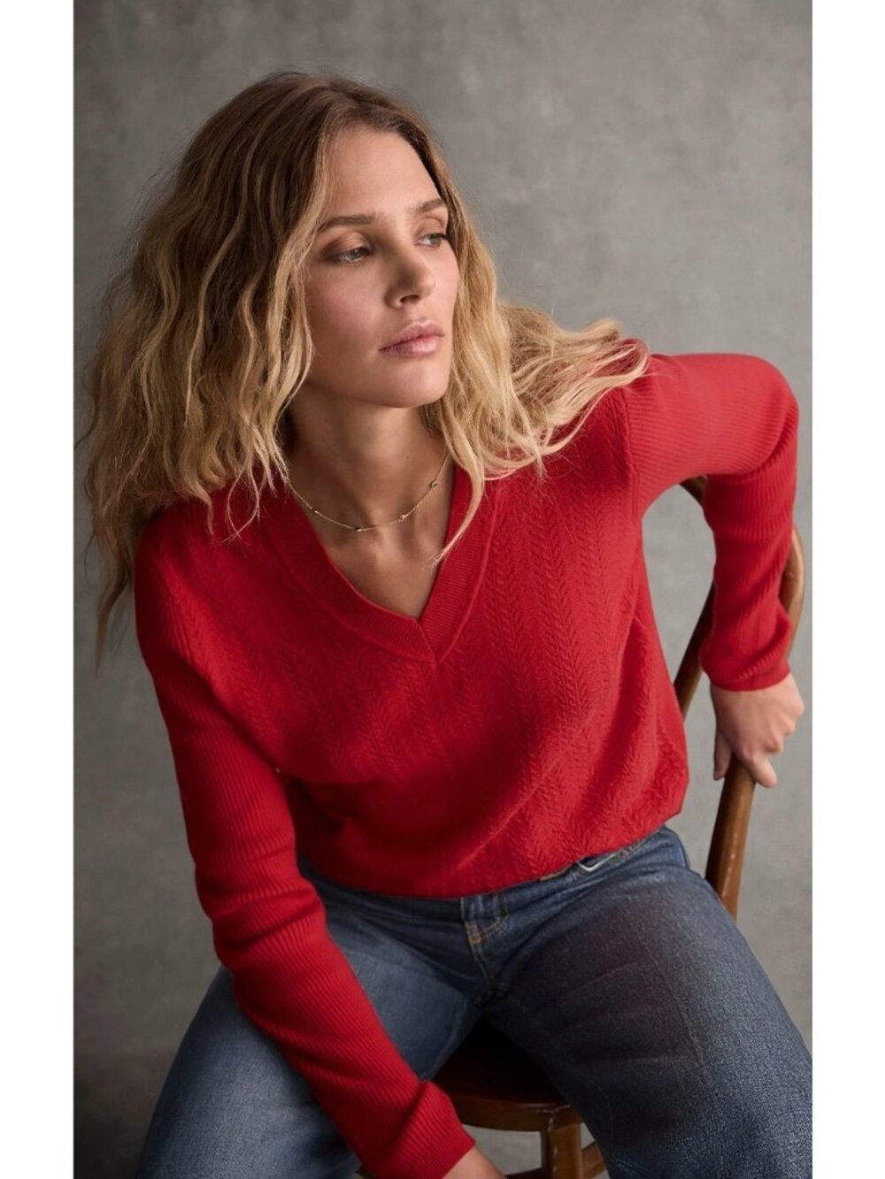 CABI The Perfect Pullover Sweater V-Neck Long Sleeve Red Sz L #4982
